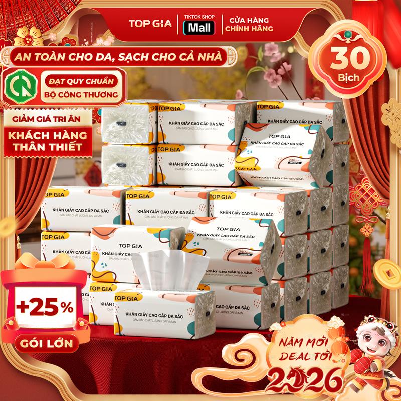   DEAL HOT - ĐA KHO  Thùng 30 Gói Giấy Đa Sắc TopGia Giấy Ăn Cao Cấp Dập Vân 4D 4 Lớp Dai Mềm Mịn. Khăn Giấy Vệ Sinh  VH1  