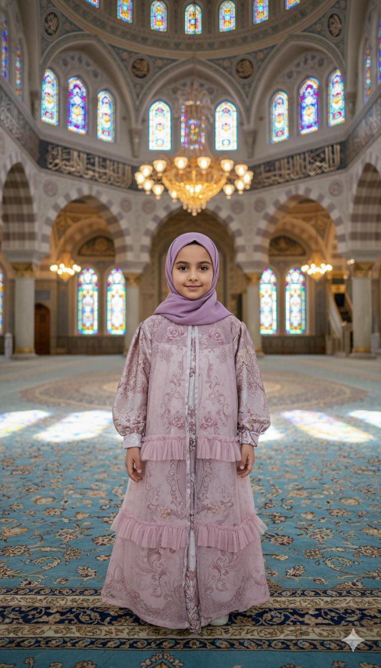 MW-SHOP - Gamis Sultan Raya Mix Tile Gliter Anak Perempuan Usia 3 - 10 Tahun / Baju Gamis Viral Anak Free Hijab - Pakaian Muslimah Anak Motif Sultan Kekinian