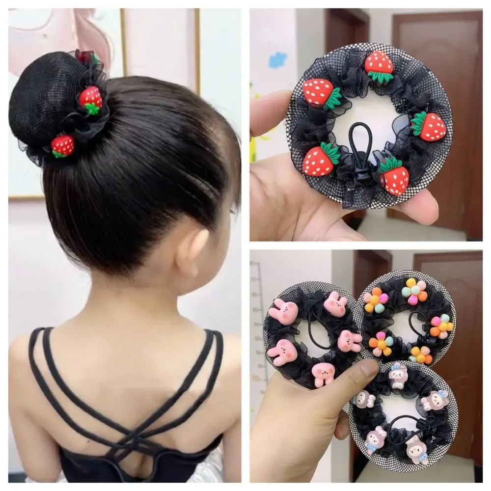 Sweet Adjustable Girls Elastic Hair Net Fashion Headdress Ornaments Ballet Hair Net Cute Breathable Mesh Hair Bun Cover Kids