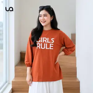 UMIALI - BLOUSE GIRLS RULE T-Shirt Baju  ATASAN WANITA Tangan Panjang BAHAN COTTON Combed KATUN NYAMAN DAN BERKUALITAS MODEL KAOS HIGH SLIT Lengan 7/8  Lembut Basic