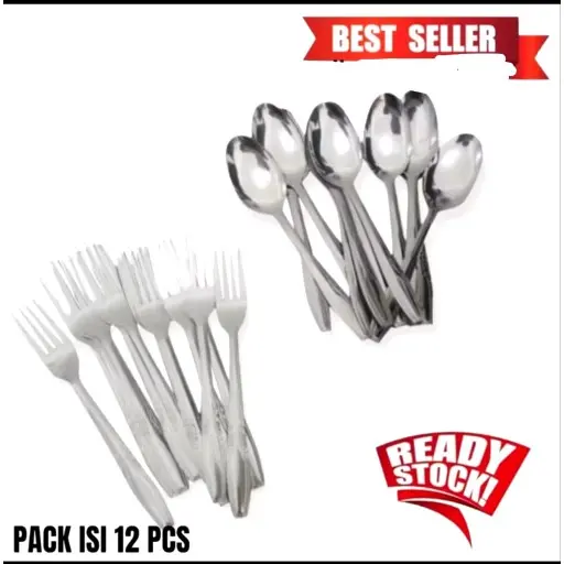 Sendok Garpu 1 Lusin Sendok Makan Sendok Stainless Tebal Kitchenware