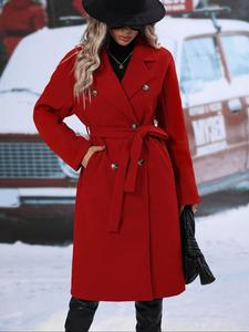 Abrigo de mezcla de lana para mujer de otoño invierno, con solapa y botones al frente, con cinturón, ropa de abrigo casual de manga larga, estilo liso para damas