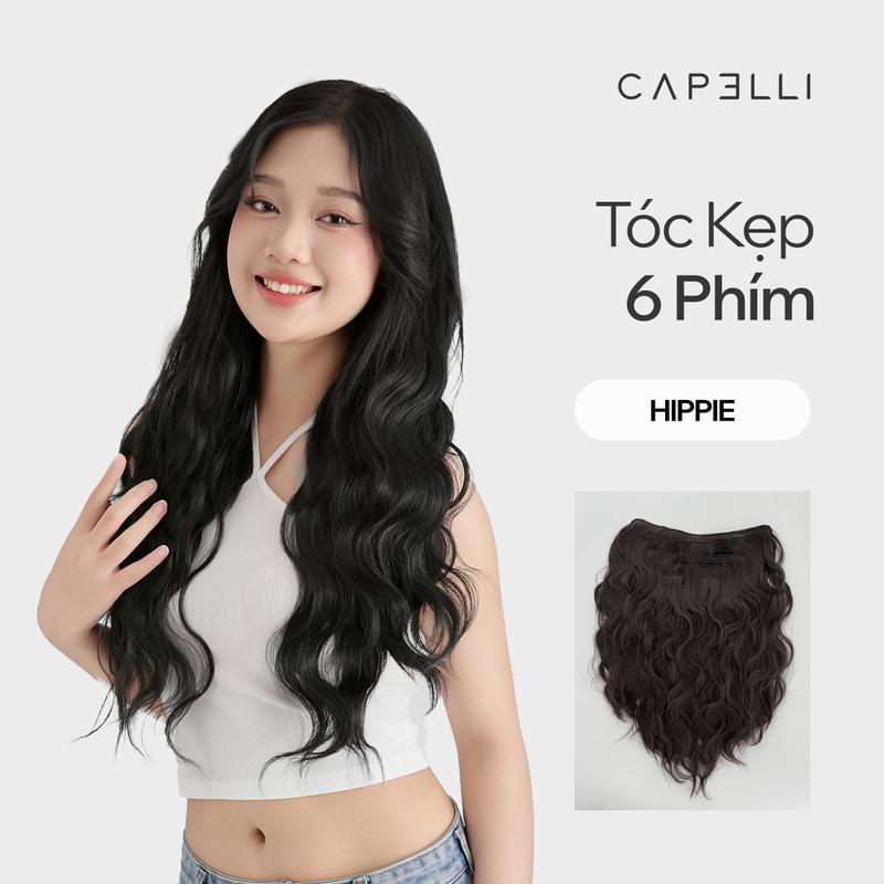   Clear Stock  Bộ Tóc Kẹp 6 Phím CAPELLI Xoăn Sóng Hippie 45cm 