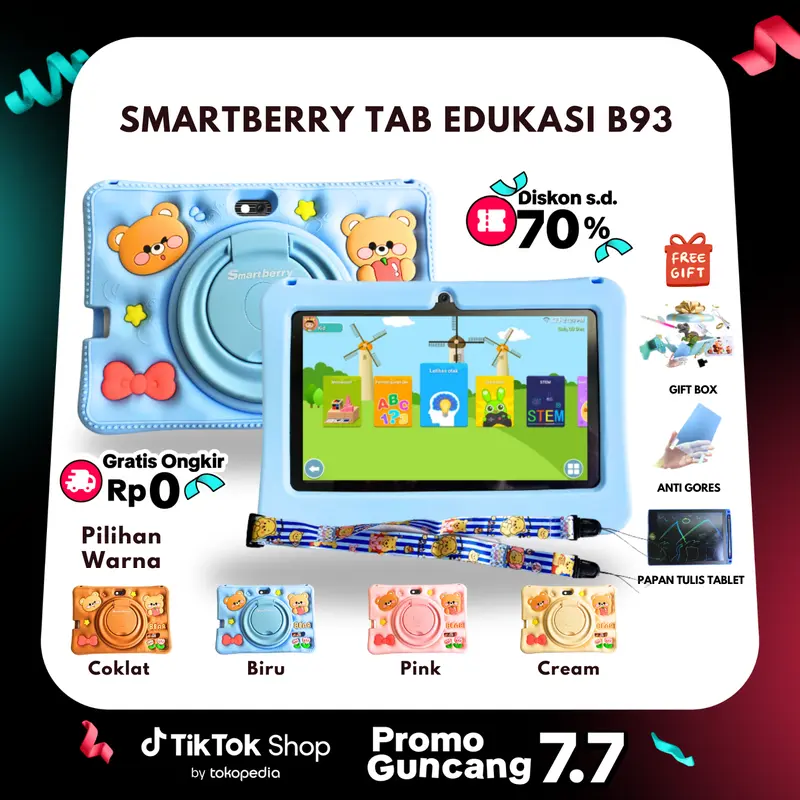SMARTBERRY KIDS STUDY TAB B89 Plus / B85 Pro / B93 tab 4/128GB / Tablet Anak / Tablet 7 Inch / Tablet PC / Tablet Android 13 / 4/128 GB / 2Camera Bluetooth 2