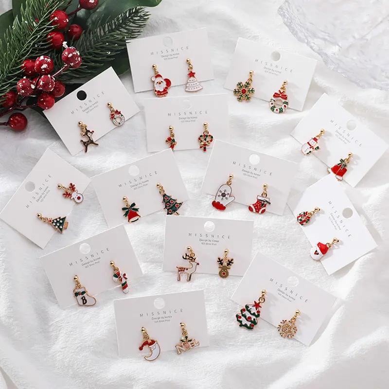925 Silver Needle Christmas Earrings for Women Fashion Santa Claus Elk Bell Pendants Drop Ear Jewelry