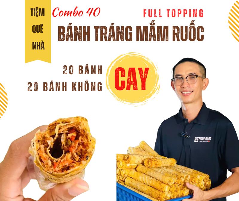 COMBO 40 FULL TOPPING - Bánh tráng nướng mắm ruốc 20 CAY + 20 KO CAY - Đặc sản Phan Rang - Tiệm Quê Nhà