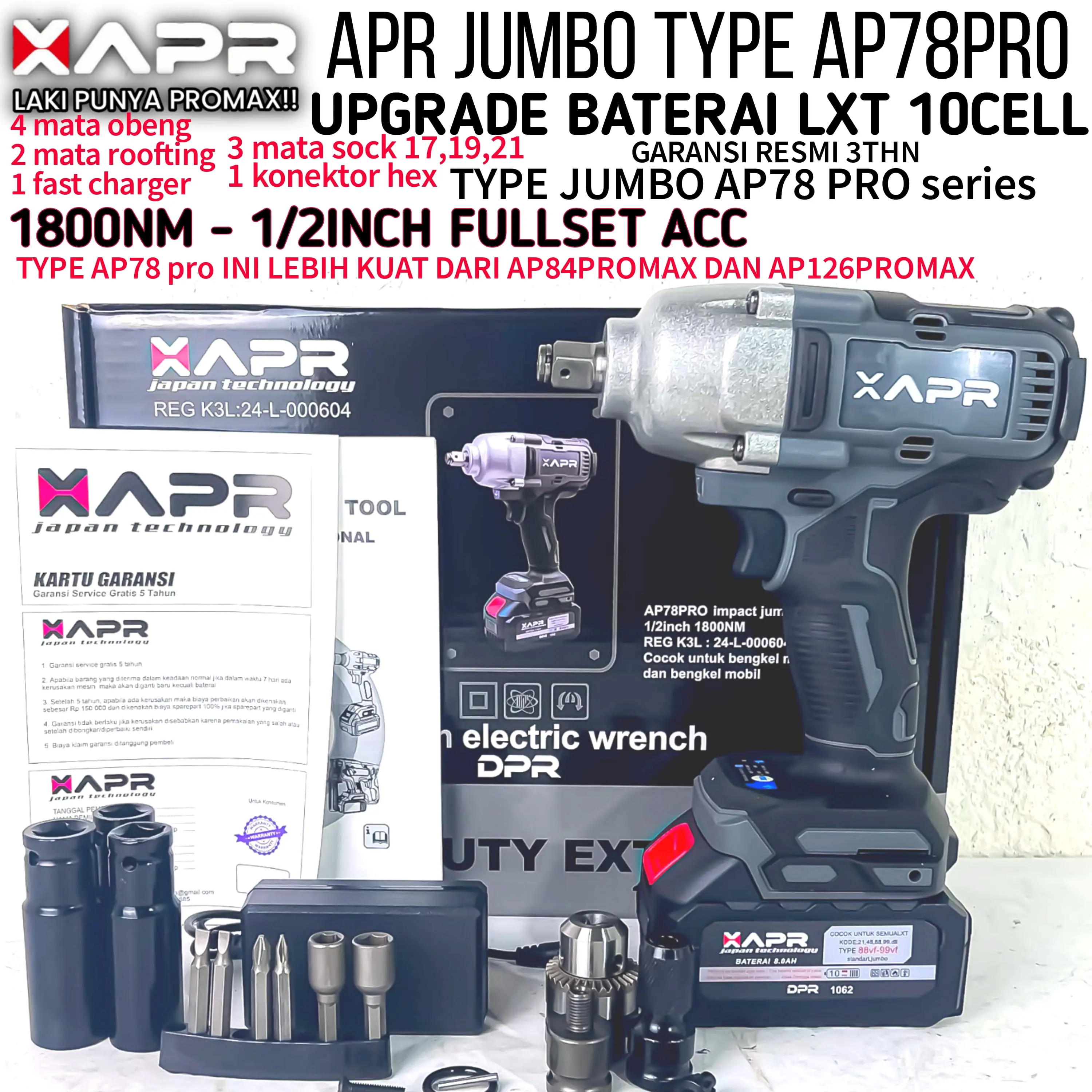 RAJA IMPACT WRENCH JUMBO APR AP78 PRO 1800NM IMPECT KUAT MOBIL MOTOR MESIN TRUCK XAPR GARANSI 5 TAHUN