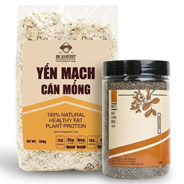 Chất lượng cao Combo 500g Hạt chia đen + 2kg Yến mạch cán dẹt DK Harvest - tiết…