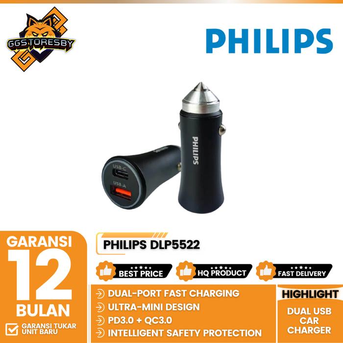 Gambar PHILIPS DLP5522 ULTRA FAST DUAL USB CAR CHARGER MOBIL 50W USB-C & USB-A dari GGSTORESBY Kota Surabaya Tokopedia