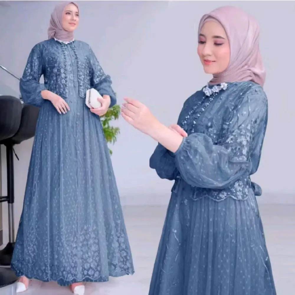 Gamis Rafika Terbaru 2025 Gamis Brukat Tile busui premium ready size standart sampe jumbo muat di BB 40 sampe 95 kg COD Dress Wanita Muslim Mewah