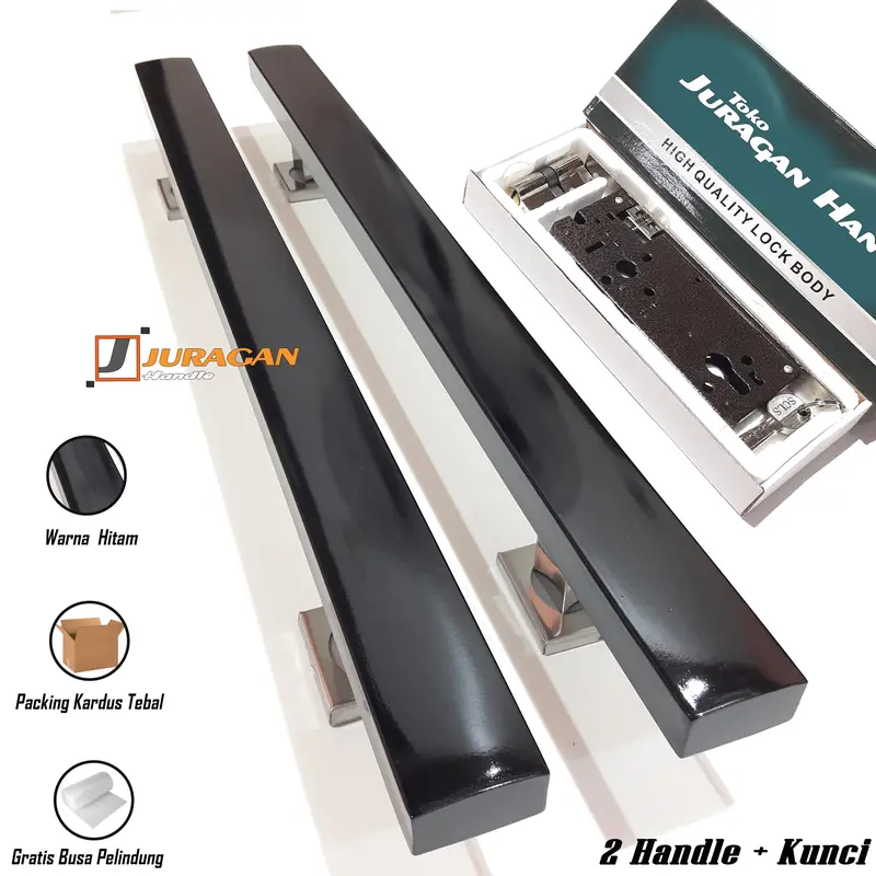 Gagang Pintu Hitam Besar Panjang 60 cm - Paket Handle Set Kunci Pelor - Tarikan Pintu Elegan Modern Mewah 0