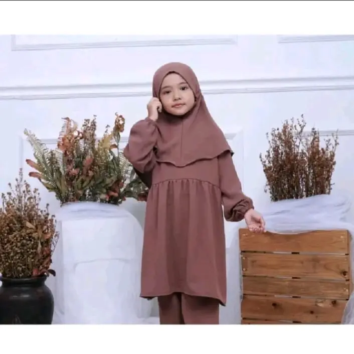 Starla Kids Set  Celana, atasan dan kerudung Bqhan Crinkle Airflow / Untuk manasuk anak /One set anak/Fashion Muslim/ Terbary 2024 / Bisa COD 1