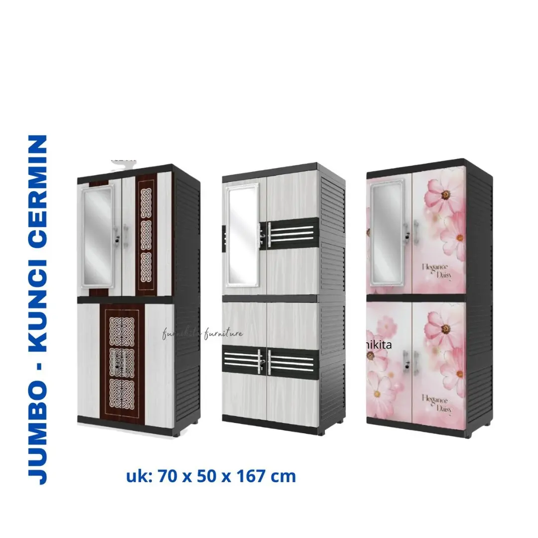 JUMBO LEMARI PAKAIAN PLASTIK NAIBA MSC FIT CERMIN SUSUN 4 MODERN-KUNCI [NABFIT]