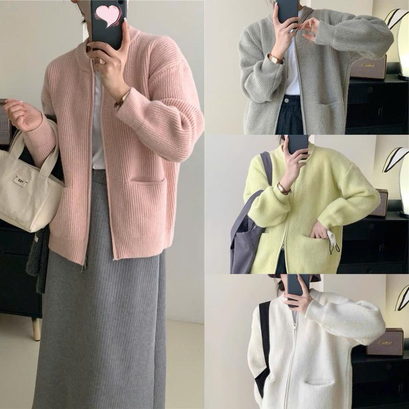  Áo khoác len Cardigan dệt kim khóa kéo chất dày mịn màu trơn phong cách Hàn Quốc hàng QCCC  CÓ BIG SIZE  SP50 
