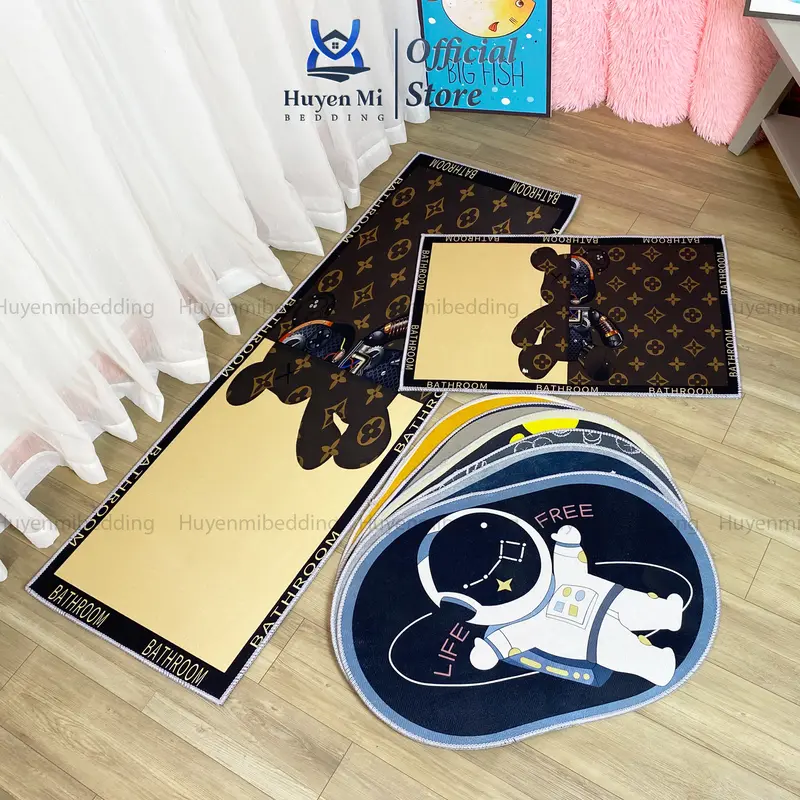 Huyền Mi Bedding Combo 1 Bộ Thảm Bếp 2 Tấm Theo Mẫu 40x120cm & 6 Tấm Thảm Lau Chân Ngẫu Nhiên Chất Nỉ Lì Chống Trơn Trượt Cao Su TPR Giữ Bụi Hiệu Quả 6