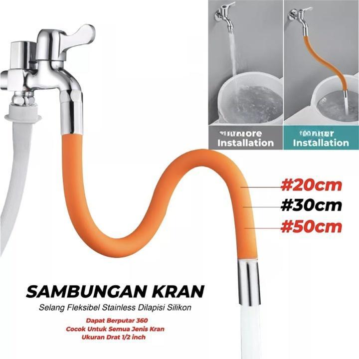Selang Sambungan Kran Flexible Elastis Pipa 360 Derajat Filter Air Cuci Piring Wastafel Dapur Silikon Fleksibel Faucet Stainless Steel 1