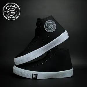 KAZORA Sepatu Sneaker Kanvas Original Premium Boot Flash Pria Dan Wanita Sepatu Sekolah Anak Dan Dewasa Cewek Cowok Terbaru Casual Karet Shoes Black Hitam Rubber Manis Snekers