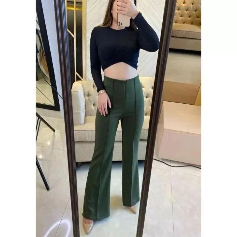 Celana Cutbray Zipper Scuba Haighwaist - Korean Style Cutbray Wanita - Fashion Wanita Cantik Kekinian Karet Melar Panjang Nyaman Kulot 5