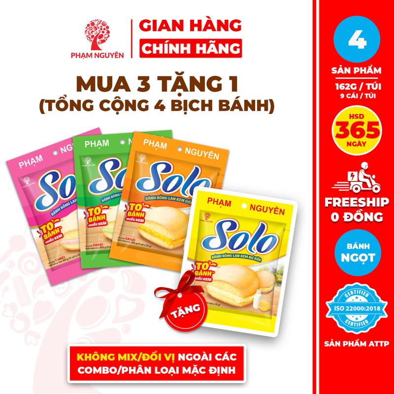   MUA 3 TẶNG 1  Tổng cộng 4 Bịch Bánh bông lan kem Solo 162g | Đồ ăn vặt 
