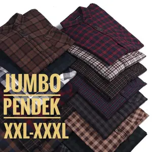 (XXL-XXXL) Kemeja Flanel Jumbo Lengan Pendek Premium Lembut Nyaman Panjang Pria Distro Casual Kotak Slimfit Cowok Hitam Kemeja Lengan Formal Hem Baju