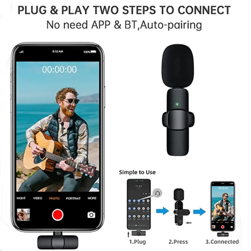 Mikrofon Nirkabel Lavalier Mic Portabel Audio Video pembuatan Rekaman Wireless Microphone HP Klip Untuk IPhone Android 5