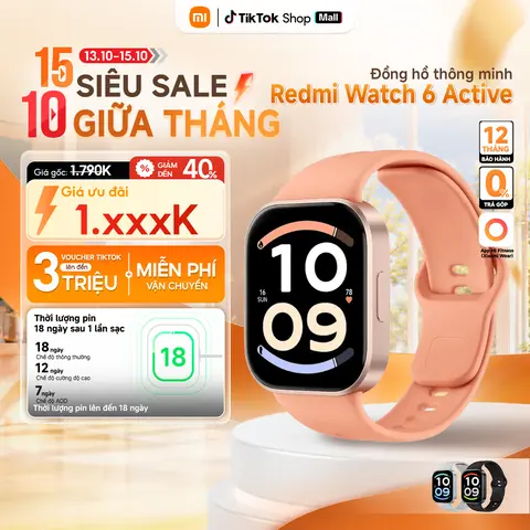 Đồng Hồ Thông Minh Xiaomi Watch 6 Active Smartwatch - Màn Hình AMOLED 1.85" - Pin lên tới 18 ngày - Nghe gọi qua Bluetooth - Bảo Hành 12 Tháng - Hàng chính hãng,smartwatch