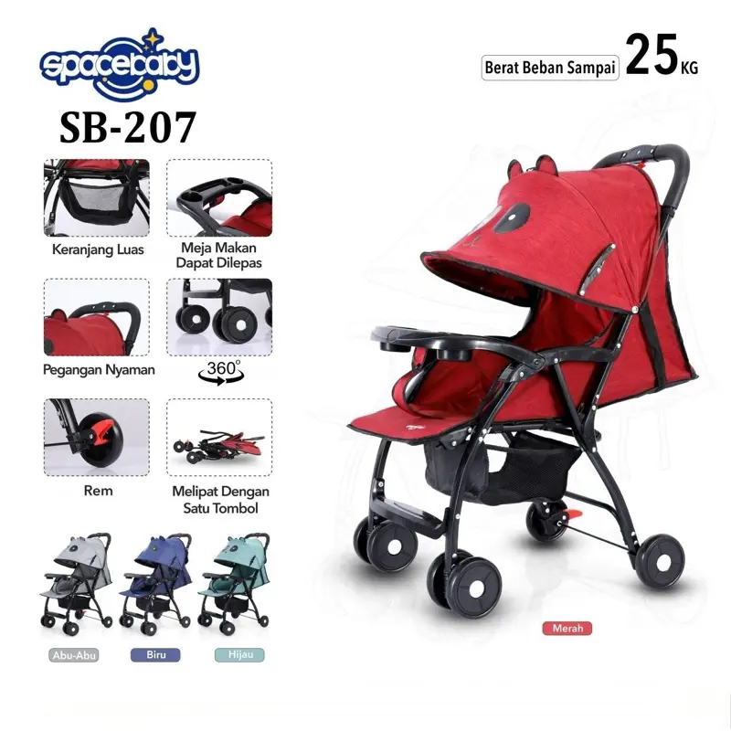 ( FREE KARDUS BUBBLE WRAP) STOLLER KERETA DORONG BAYI SPACEBABY SB 207 BISA TIDUR DUDUK DAN REBAH