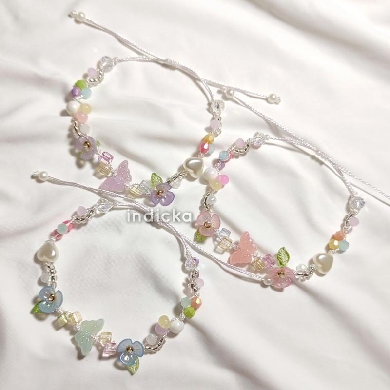 Product Introduction of Gelang Manik Kupu "Butterfly Era" Tali Serut Beads Bracelet Bead Bracelets Shine String Aesthetic Cottagecore Flower Blooming Floral Fairy untuk Cewek Cewe Wanita Perempuan Anak Remaja Dewasa Couple Bestie Kado Pacar Gift Plastik Kristal Bunga Women 14