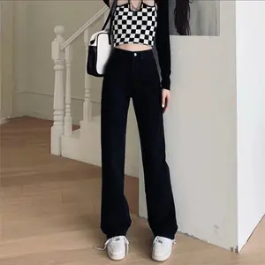 FASHIONABLE - Highwaist  Kulot Loose Jeans Wanita Kekinian - Kulot Jeans Wanita Polos - Highwaist Jeans Wanita - Celana Jeans Wanita Panjang Cewek Hitam Cutbray Dewasa