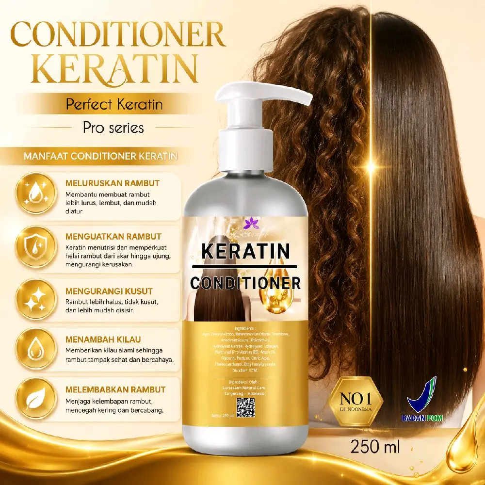 Terlaris Conditioner keratin larassanti 250ml perawatan rambut pelurus pelembut rambut perawatan rambut rusak rambut warna rambut rusak rambut kering rambut kusut ketombe BPOM Smoothing