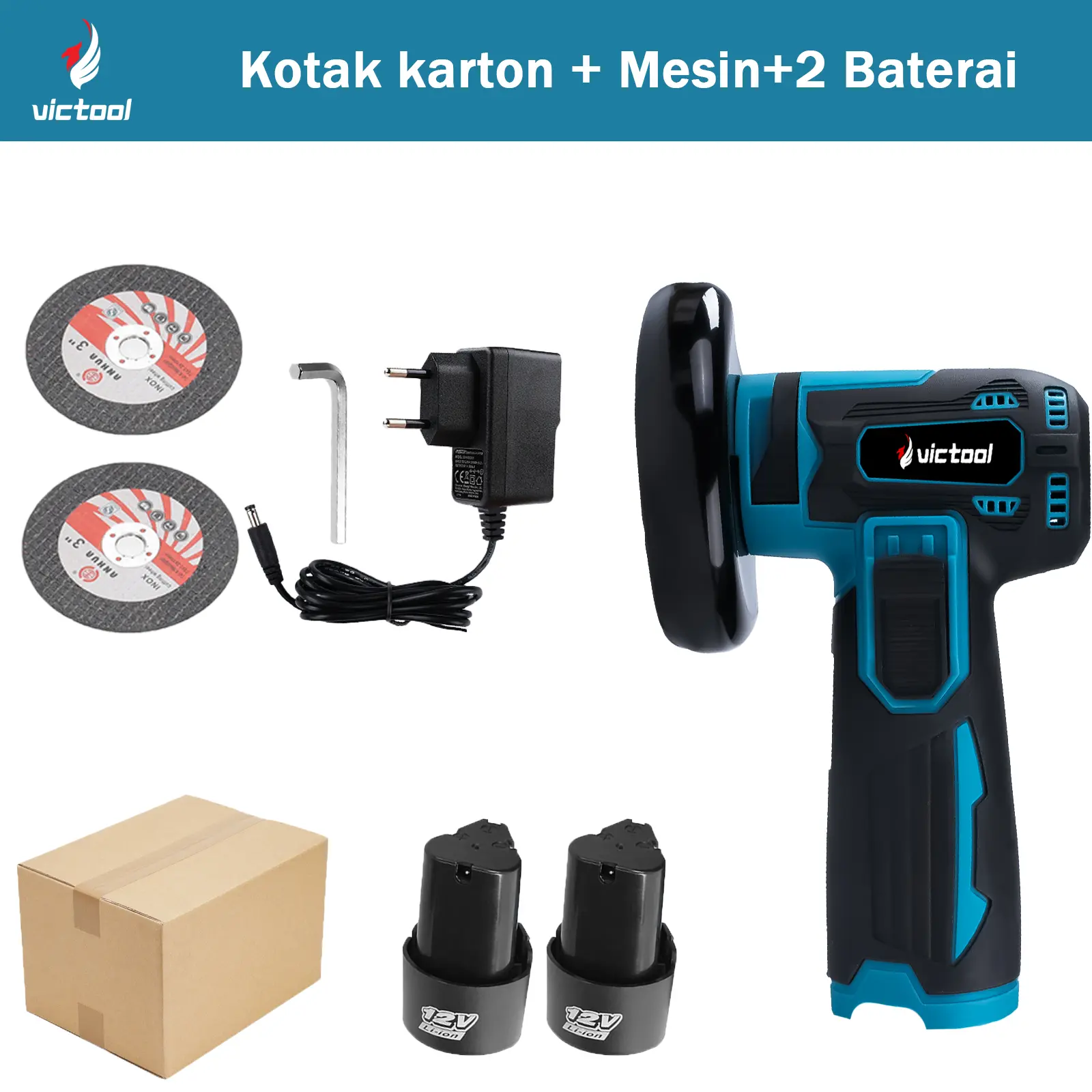 Kotak karton + Mesin + 2 Baterai