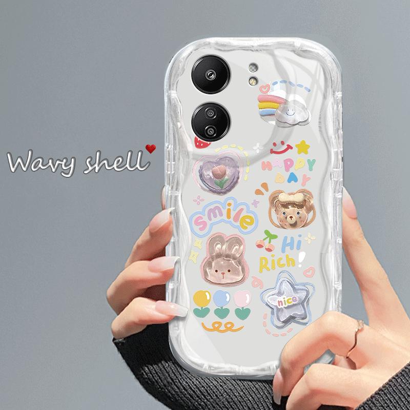 Casing hp REDMI13C(4G)/POCOC65/13C(5G)/POCOM6(5G) Boneka kartun lucu gelombang transparan cangkang lembut wanita all-inclusive anti-jatuh case 2