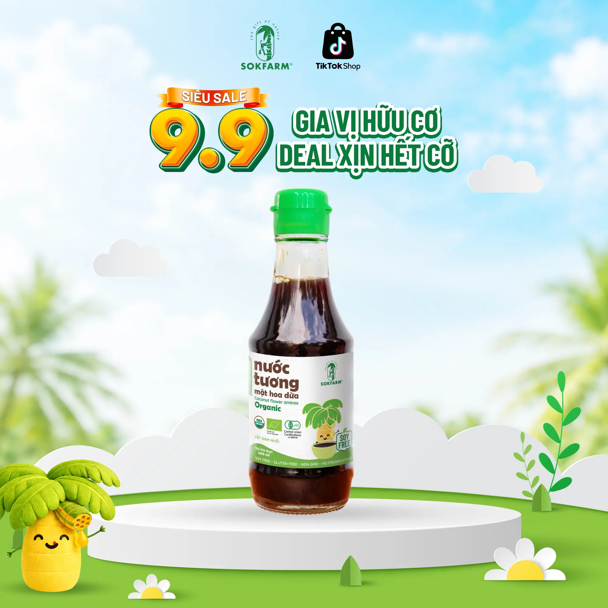 Nước Tương Mật Hoa Dừa Hữu Cơ Sokfarm 200ml - Cho bé - Gia vị ÍT MUỐI Dành cho bé từ lúc ăn dặm