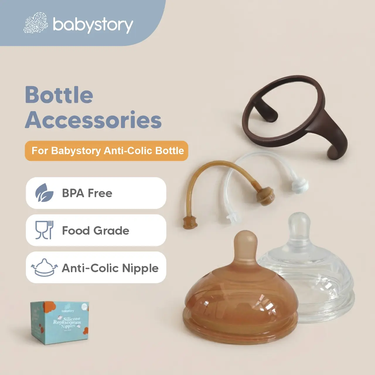 Babystory Dot Silicone Anti Colic Nipple Silikon Untuk Botol Susu Bayi
