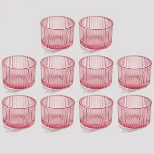 Pack of 10 Glass Small Tea Light Candle Holder for Table Decor,Home Decor,Church Housewarming Gifts Candle Pillar Holder Pink