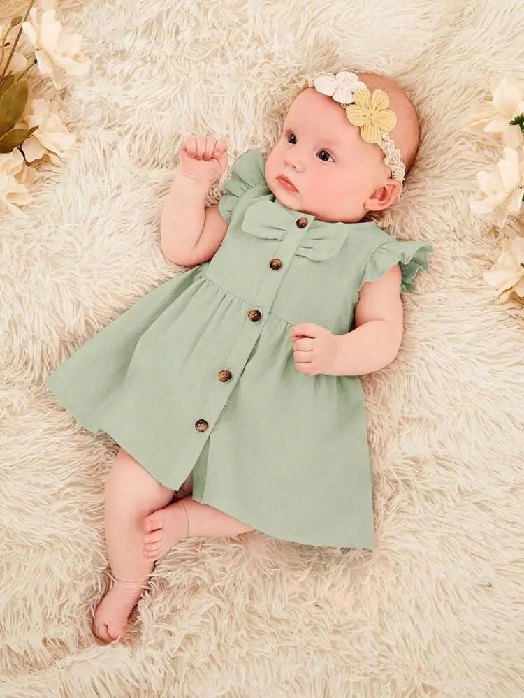 Dress Bayi Perempuan Imut dan Manis dengan Detail Kupu-Kupu - Laki-Laki, Anak-Anak Katun Lengan Katun Lengan Kancing