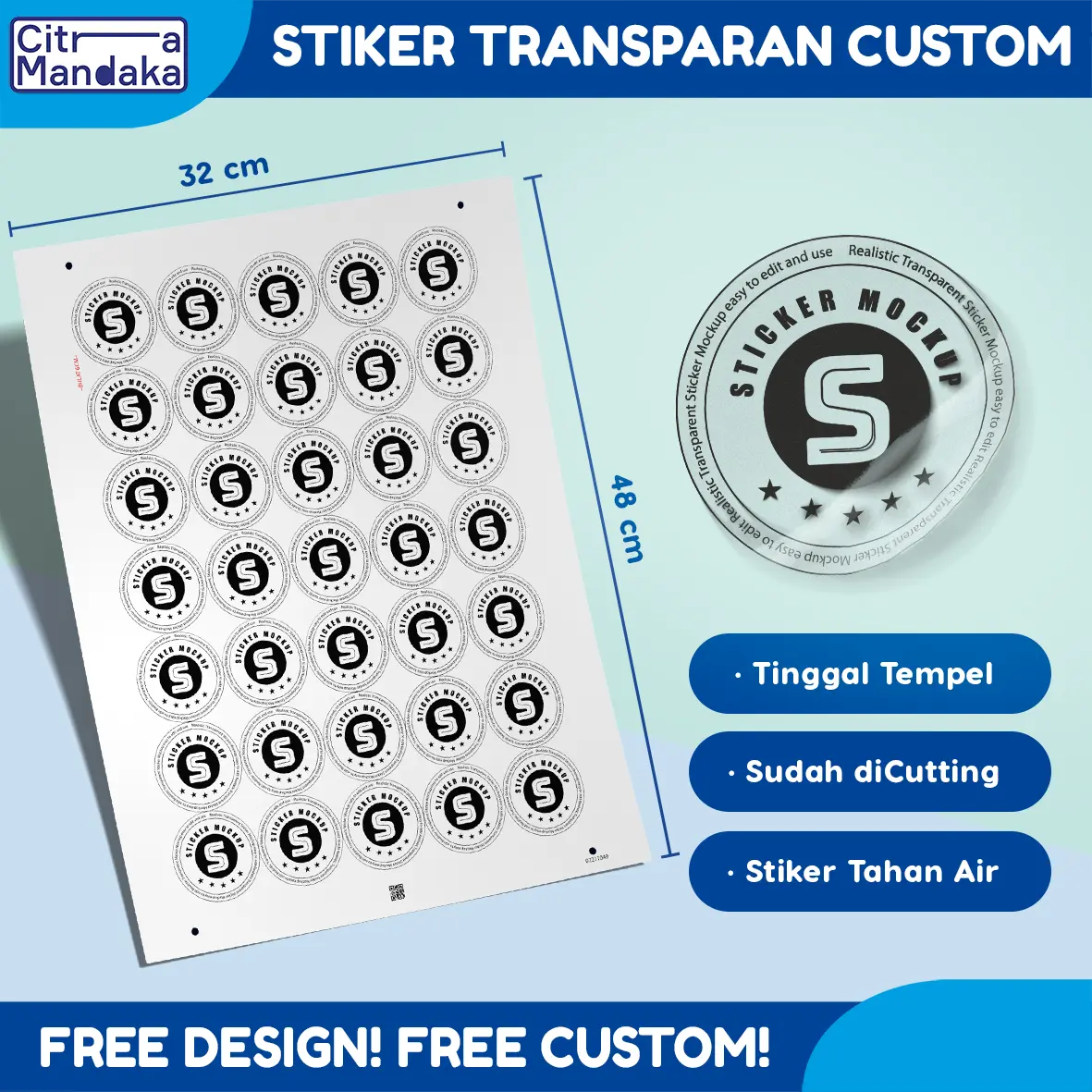 Stiker Transparan Anti Air Custom Logo Produk Jualan Makanan Print Label Sticker Waterproof Makanan Minuman