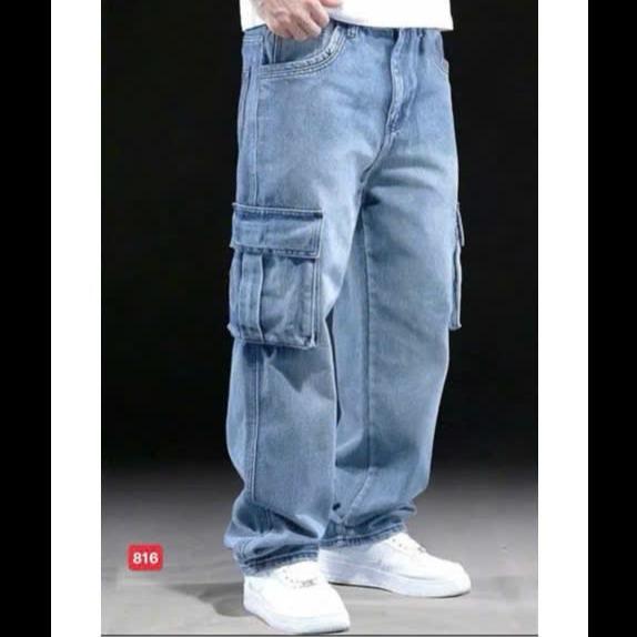 Quần Baggy jean nam ống rộng túi hộp, Phong cách thời trang trẻ chất jean denim cá tính BG816 Menswear Cotton Pants Có Túi Size M L XL XXL