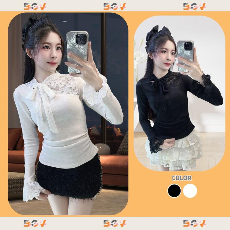   GIÁ MỞ BÁN   Áo Lông Thỏ phối Ren Cao Cấp Tiểu thư 4 size XS-S-M-L 2 màu Đen Kem - Top cho Nữ 