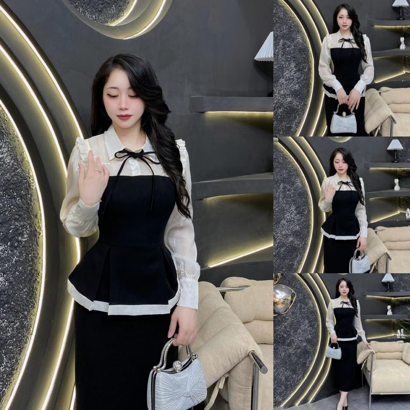  G85 - Váy Thiết Kế Evii dành cho nữ Đầm thiết kế cổ đức phối tơ thêu  tặng kèm dây nơ  Peplum liền thân dáng bút chì xuông phù hợp đi làm đi chơi và đi dự tiệc. Có Bigsize Women Dress 