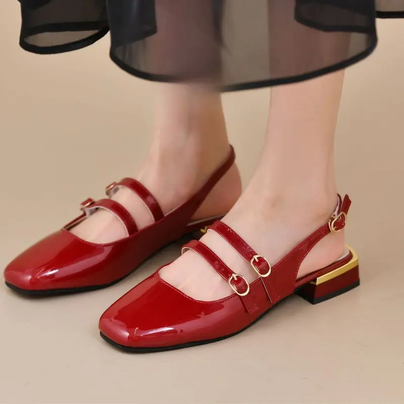 Flat Shoes Wanita Marry Jane Sepatu Sandal Mules Cewek Tali Gesper