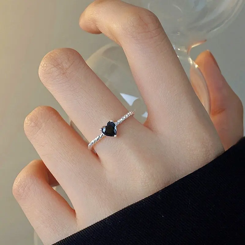 Cincin Korea Hati Zirkon Hitam Untuk Wanita Murah. A-03 2