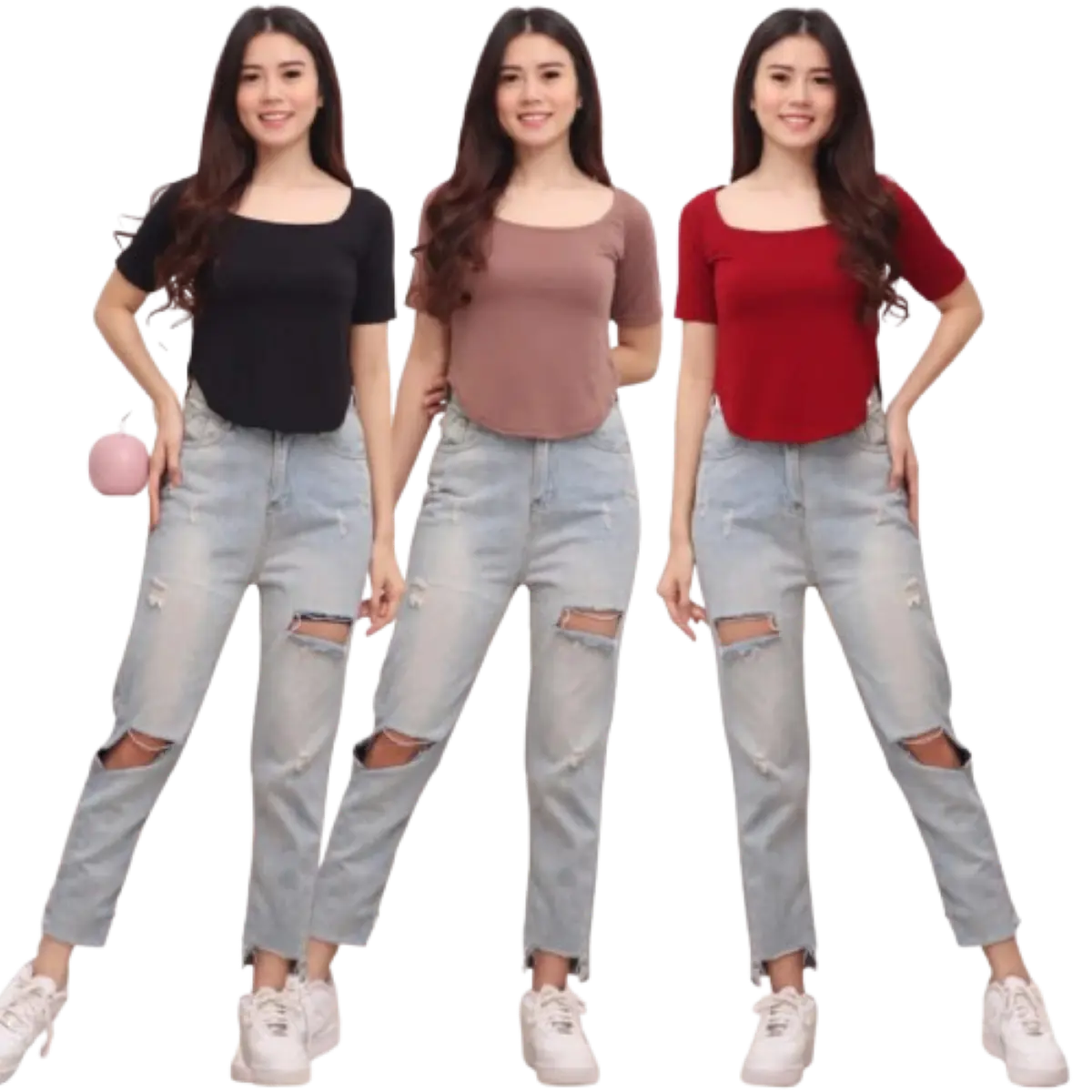 Luna Square V-Neck  Pendek / Kaos Polos Basic V-Neck / Atasan Wanita  Pendek Dewasa Panjang crop  top tank  top Baju Cewek kaos  crop Oblong tanpa lengan