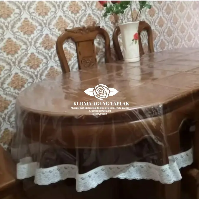 Taplak Meja Makan Plastik Bening Oval Persegi Dan Bulat/ Taplak Meja Makan Plastik Bening 4 Sampai 6 Kursi. 150x230 cm.Plastik Renda