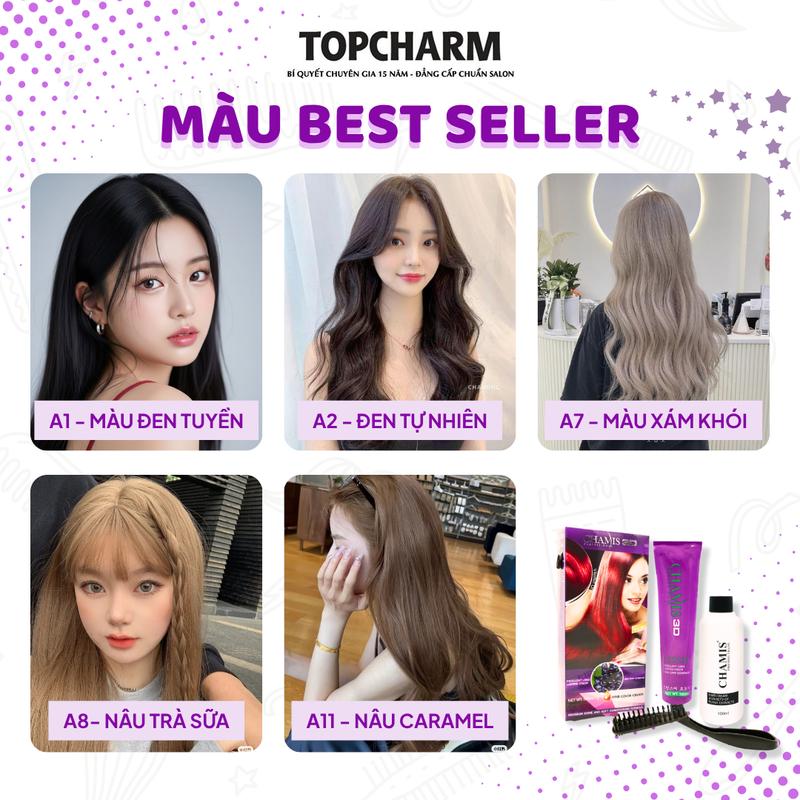 TOPCHARM MALL Kem nhuộm tóc siêu dưỡng Olive 3D với 30 màu: màu đỏ nâu lạnh nâu sáng nâu tây đỏ tìm Chamis không cần tẩy dưỡng mềm mượt bao gồm oxy bao tay lược đổi màu tóc thời trang