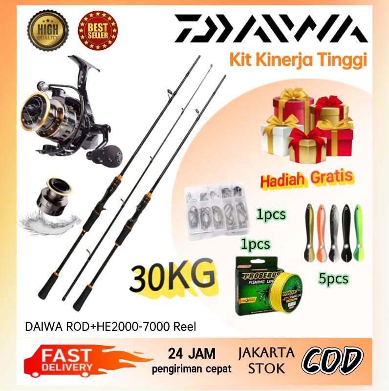 DAIWA Pancing Set versi yang diperbarui  Joran Pancing Set Dengan Bahan Serat Karbon Joran Pancing Carbon Pancing Set with Metal Fishing Reel 5.2:1 Max Drag 30kg Umpan Ikan 1