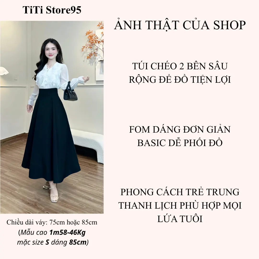 Chân váy xòe bồng 2 phiên bản 75cm - 85cm (Có túi, khóa kéo sau) Nữ Đen | BigBuy360 - bigbuy360.vn