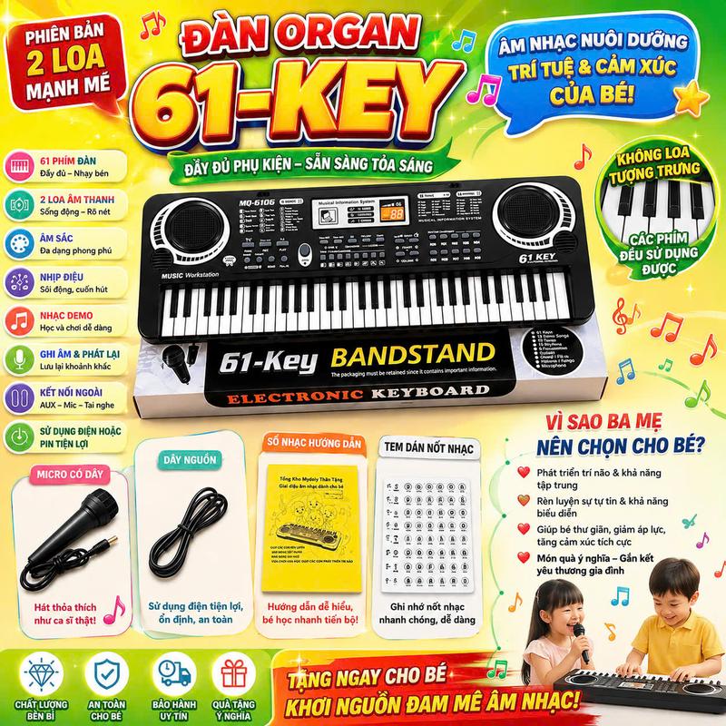 Đàn Piano 61 Phím , Tặng dây điện, micro, tài liệu, tem nốt nhạc, hướng dẫn kết nối blutooth, loa thùng, loa kéo, âm ly, tai nghe điện