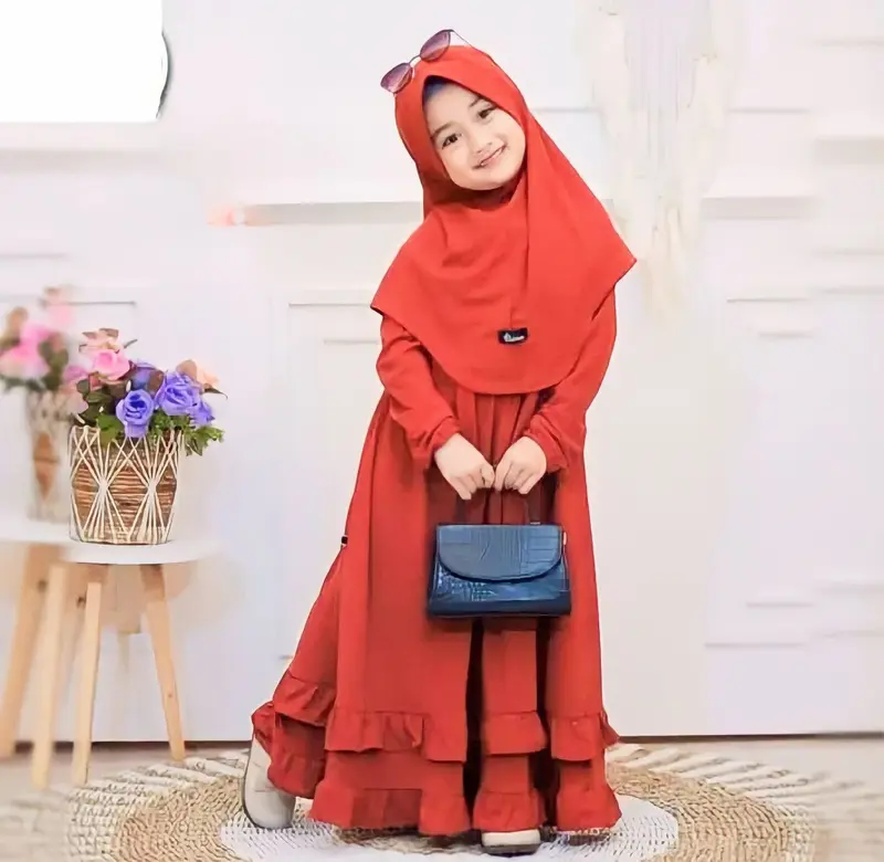 Gamis Delisha Bahan Crinkle Free Kerudung Usia 3-12 Tahun Muslim anak 3