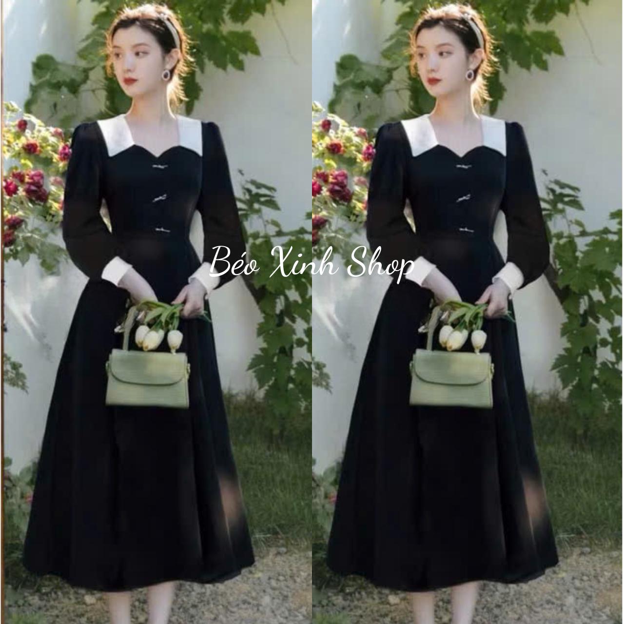 Đầm Dự Tiệc Nữ Dáng Dài Cổ Vuông Phối Trắng Sang Trọng Thanh Lịch Trẻ Trung Vải Cotton Lạnh Cao Cấp Bigsize 40–90kg Thời Trang Nữ Béo Xinh Shop – A.1598
